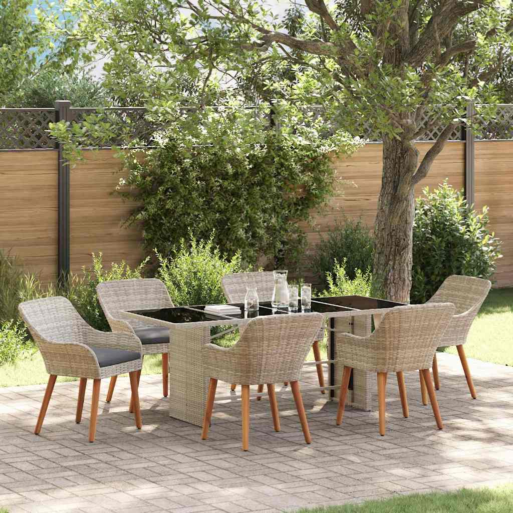 Tuin eettafelset 7 pcs Lichtgrijs poly rattan is nu te koop bij PeponiXL, paradijselijk wonen!