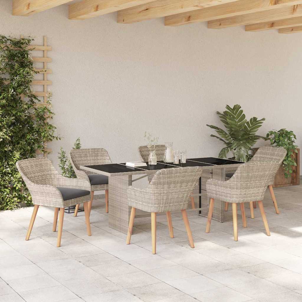 Tuin eettafelset 7 pcs Lichtgrijs poly rattan is nu te koop bij PeponiXL, paradijselijk wonen!