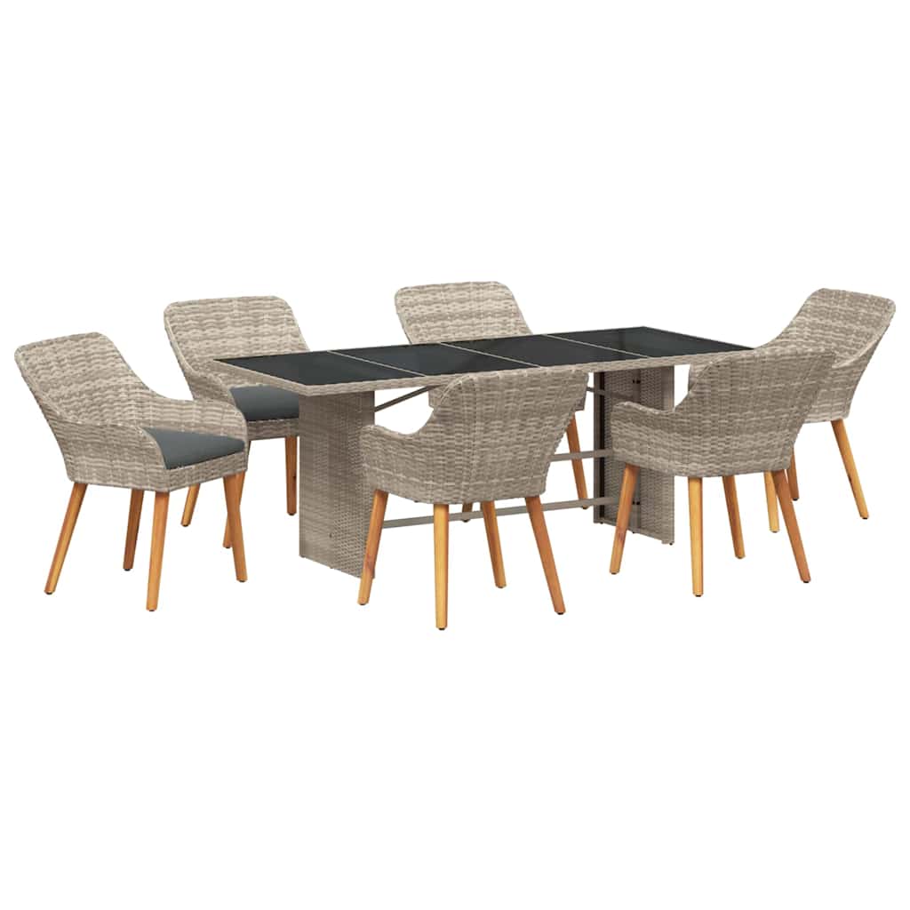 Tuin eettafelset 7 pcs Lichtgrijs poly rattan is nu te koop bij PeponiXL, paradijselijk wonen!