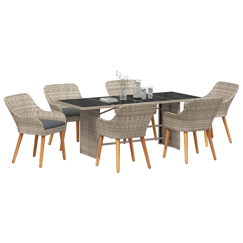 Tuin eettafelset 7 pcs Lichtgrijs poly rattan is nu te koop bij PeponiXL, paradijselijk wonen!