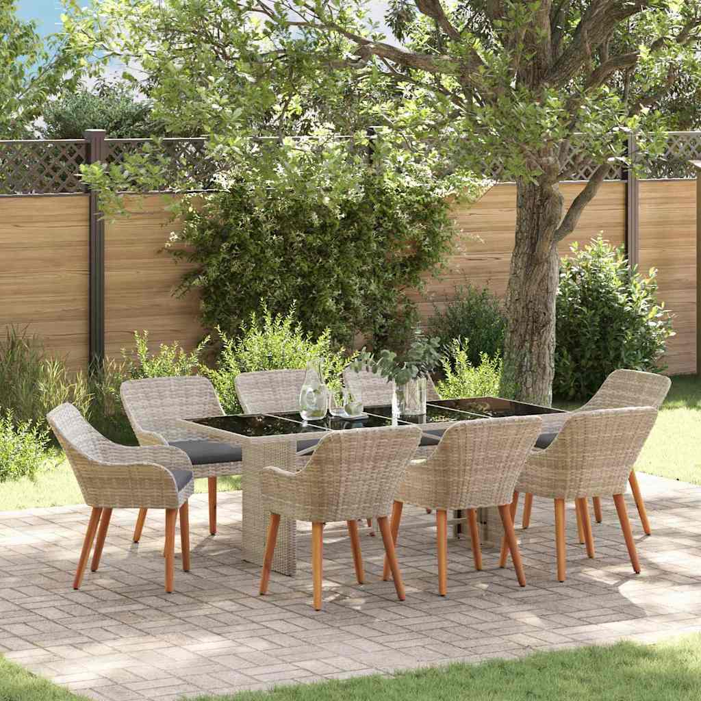 Tuin eettafelset 9 pcs Lichtgrijs poly rattan is nu te koop bij PeponiXL, paradijselijk wonen!