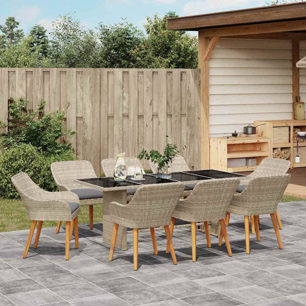 Tuin eettafelset 9 pcs Lichtgrijs poly rattan is nu te koop bij PeponiXL, paradijselijk wonen!