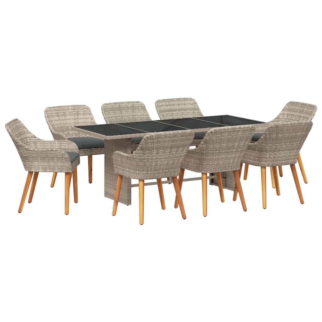 Tuin eettafelset 9 pcs Lichtgrijs poly rattan is nu te koop bij PeponiXL, paradijselijk wonen!