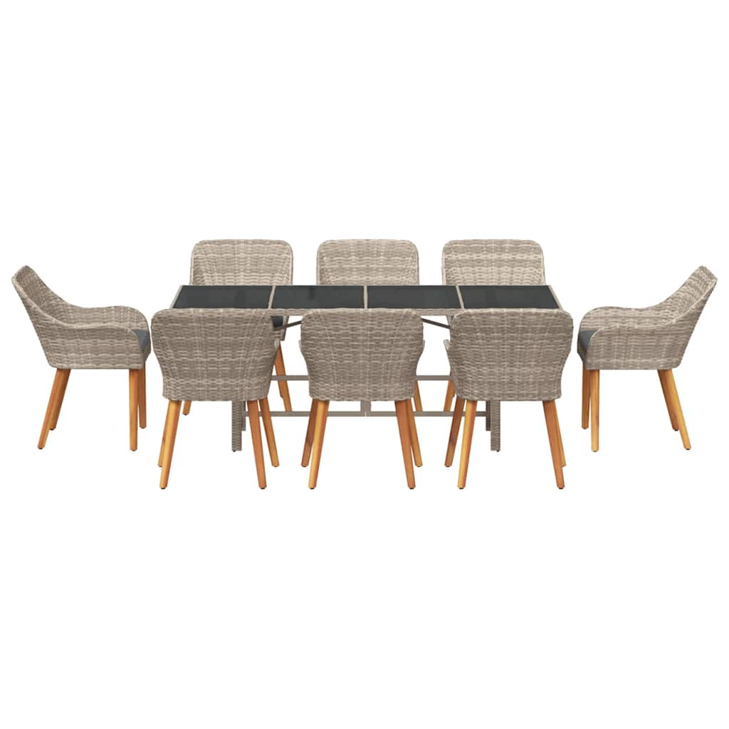 Tuin eettafelset 9 pcs Lichtgrijs poly rattan is nu te koop bij PeponiXL, paradijselijk wonen!