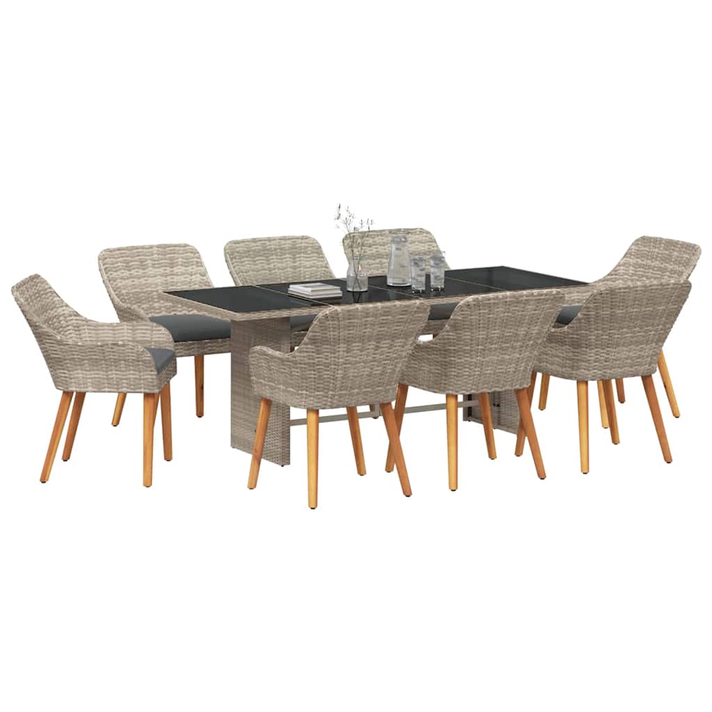Tuin eettafelset 9 pcs Lichtgrijs poly rattan is nu te koop bij PeponiXL, paradijselijk wonen!