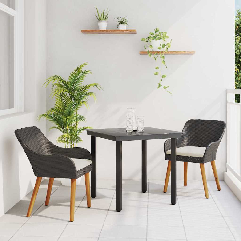 Tuin eettafelset met kussen 3 pcs Zwart poly rattan is nu te koop bij PeponiXL, paradijselijk wonen!