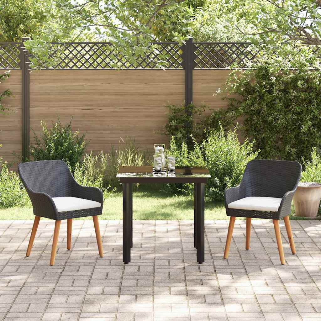 Tuin eettafelset met kussen 3 pcs Zwart poly rattan is nu te koop bij PeponiXL, paradijselijk wonen!