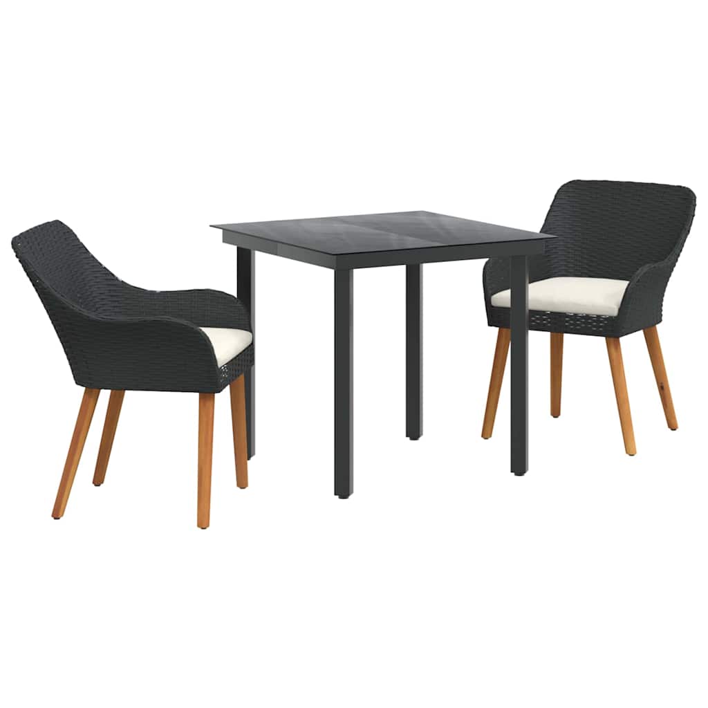 Tuin eettafelset met kussen 3 pcs Zwart poly rattan is nu te koop bij PeponiXL, paradijselijk wonen!