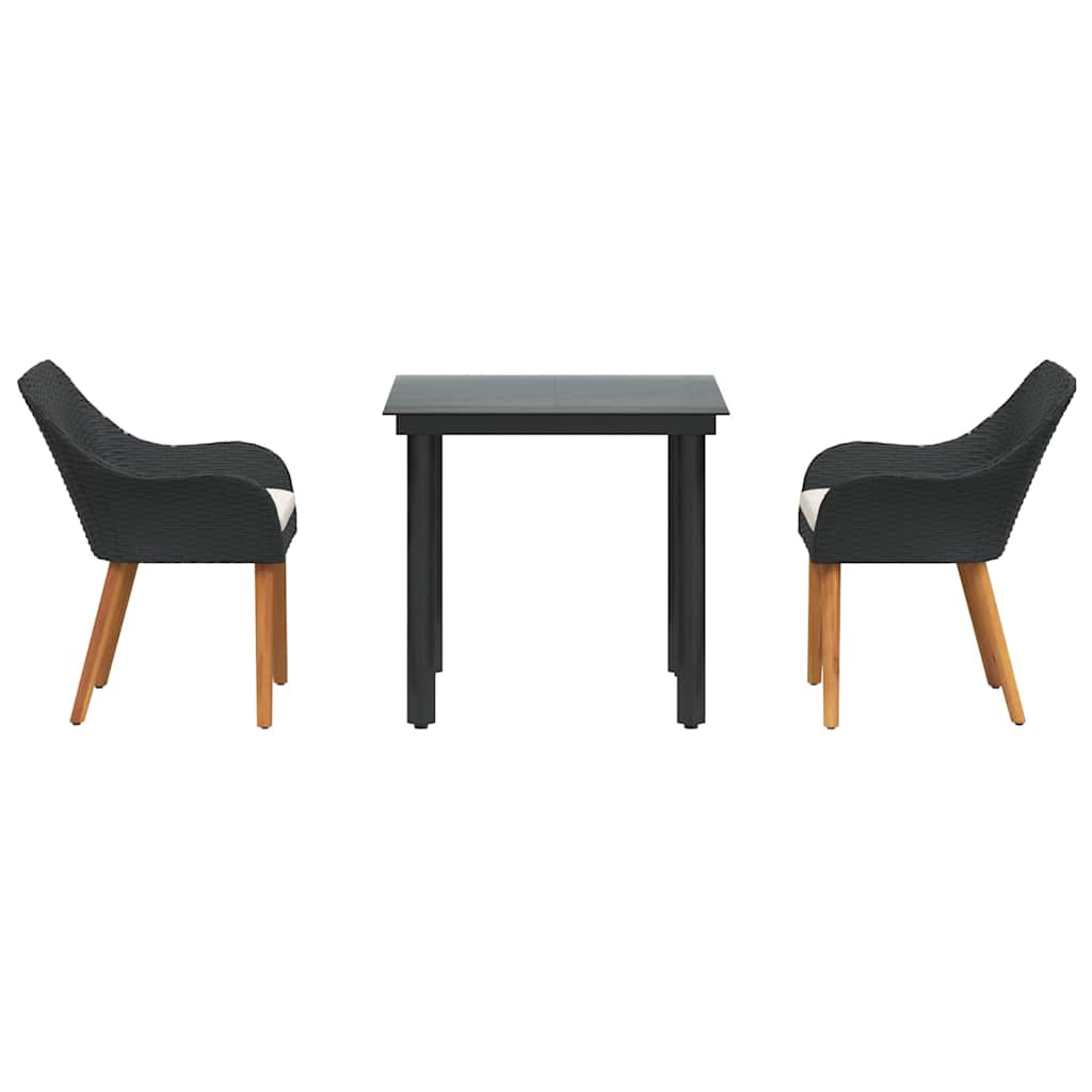 Tuin eettafelset met kussen 3 pcs Zwart poly rattan is nu te koop bij PeponiXL, paradijselijk wonen!