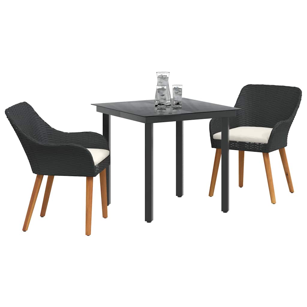 Tuin eettafelset met kussen 3 pcs Zwart poly rattan is nu te koop bij PeponiXL, paradijselijk wonen!