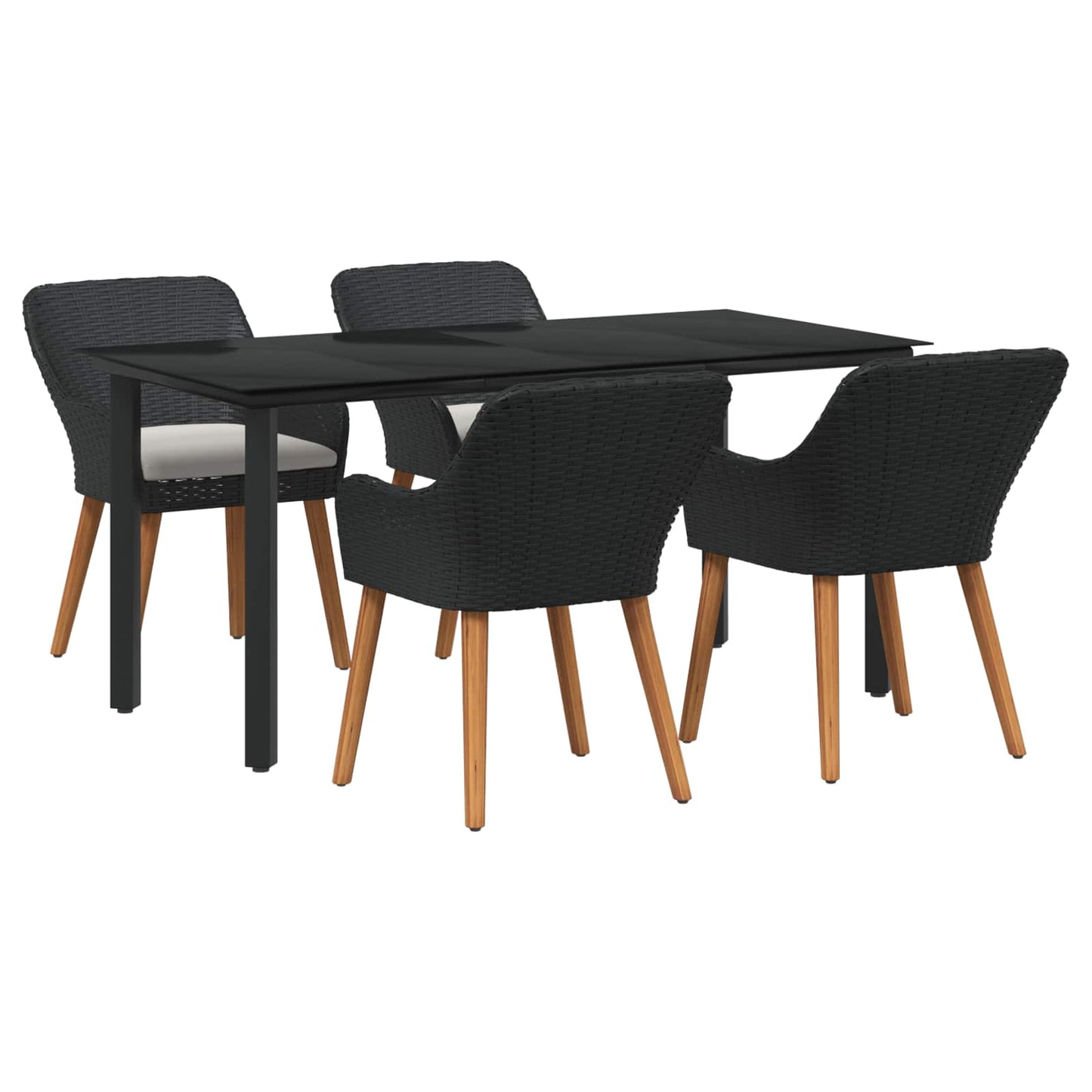 Tuin eettafelset met kussen 5 pcs Zwart poly rattan is nu te koop bij PeponiXL, paradijselijk wonen!