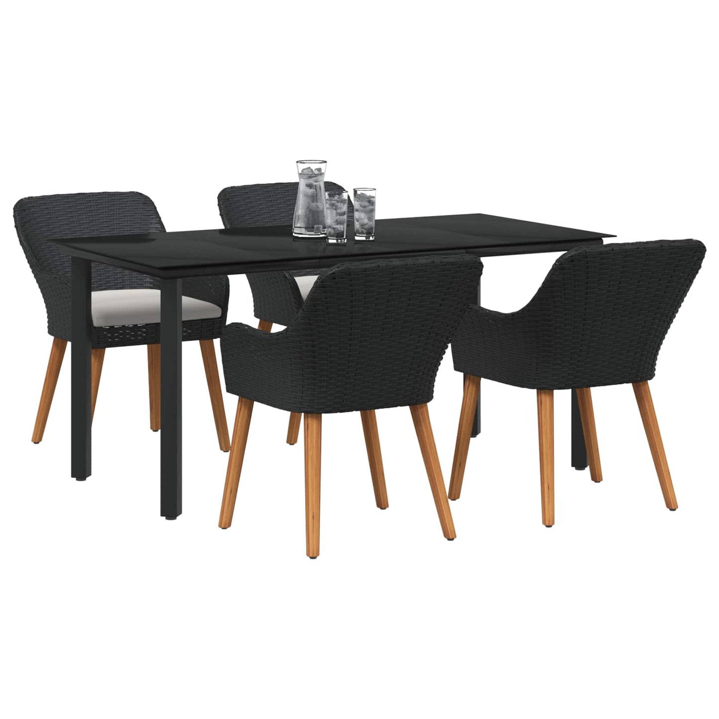 Tuin eettafelset met kussen 5 pcs Zwart poly rattan is nu te koop bij PeponiXL, paradijselijk wonen!