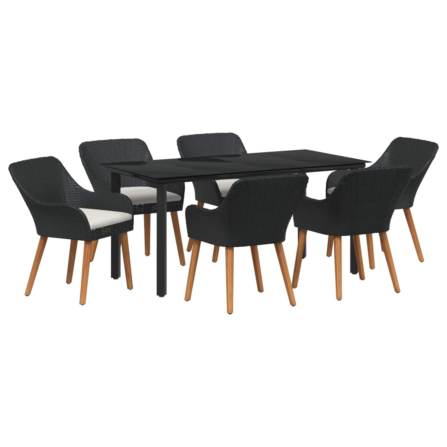 Tuin eettafelset met kussen 7 pcs Zwart poly rattan is nu te koop bij PeponiXL, paradijselijk wonen!