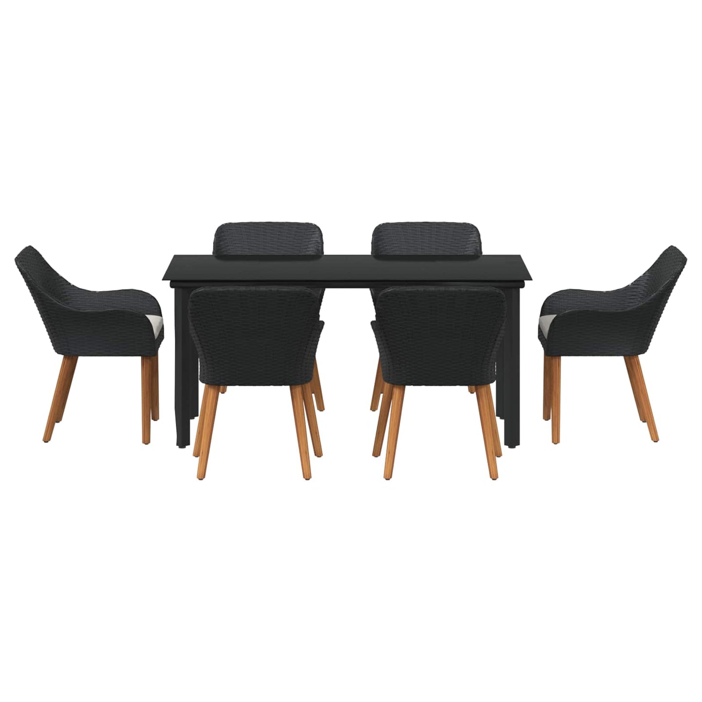 Tuin eettafelset met kussen 7 pcs Zwart poly rattan is nu te koop bij PeponiXL, paradijselijk wonen!