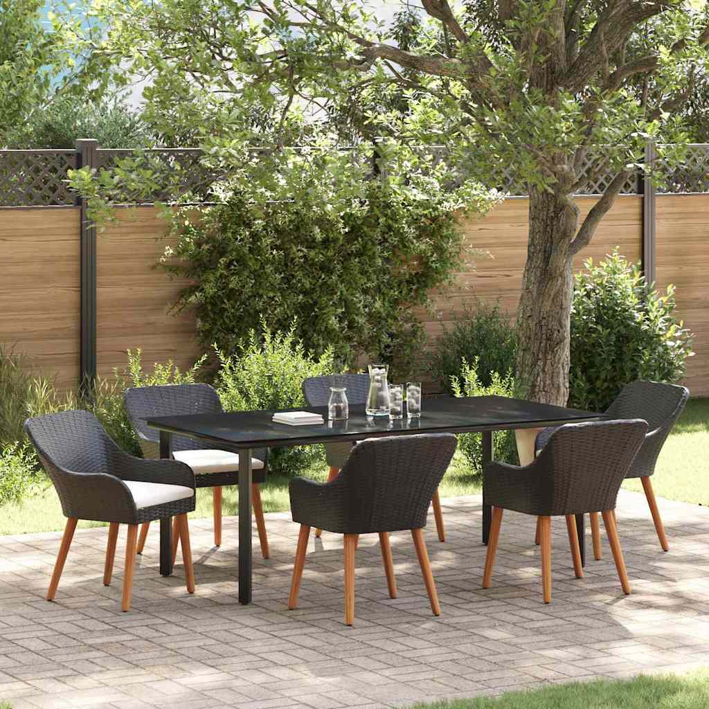 Tuin eettafelset met kussen 7 pcs Zwart poly rattan is nu te koop bij PeponiXL, paradijselijk wonen!
