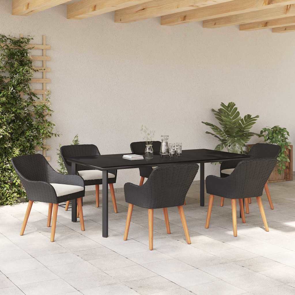 Tuin eettafelset met kussen 7 pcs Zwart poly rattan is nu te koop bij PeponiXL, paradijselijk wonen!