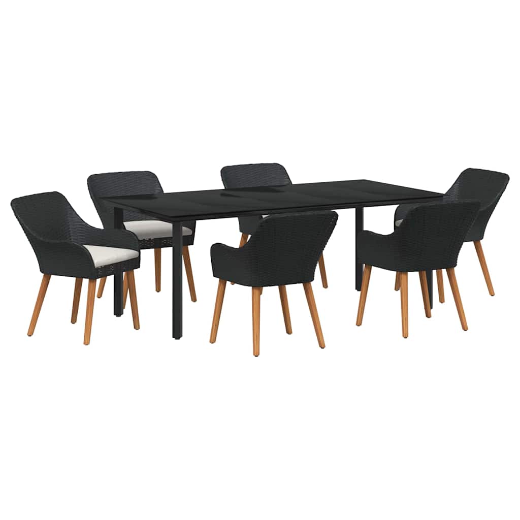 Tuin eettafelset met kussen 7 pcs Zwart poly rattan is nu te koop bij PeponiXL, paradijselijk wonen!