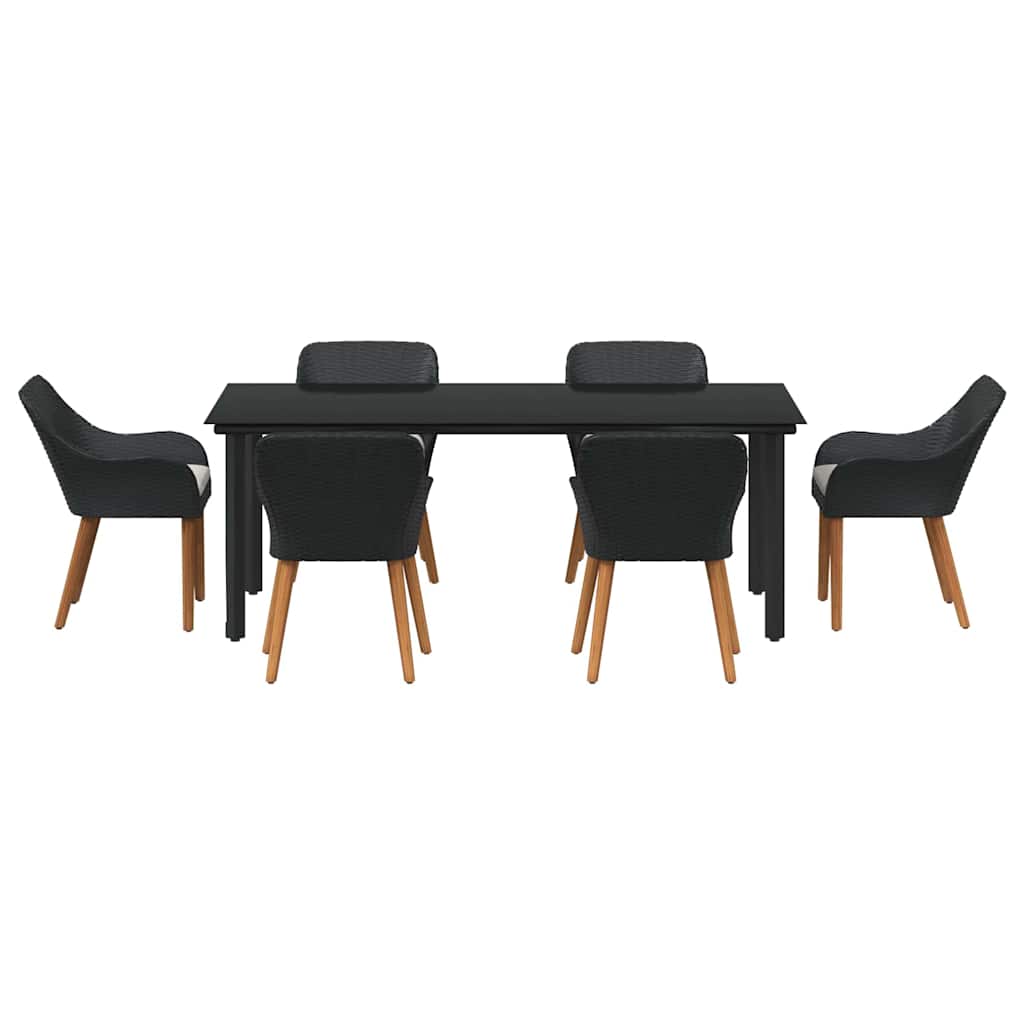 Tuin eettafelset met kussen 7 pcs Zwart poly rattan is nu te koop bij PeponiXL, paradijselijk wonen!