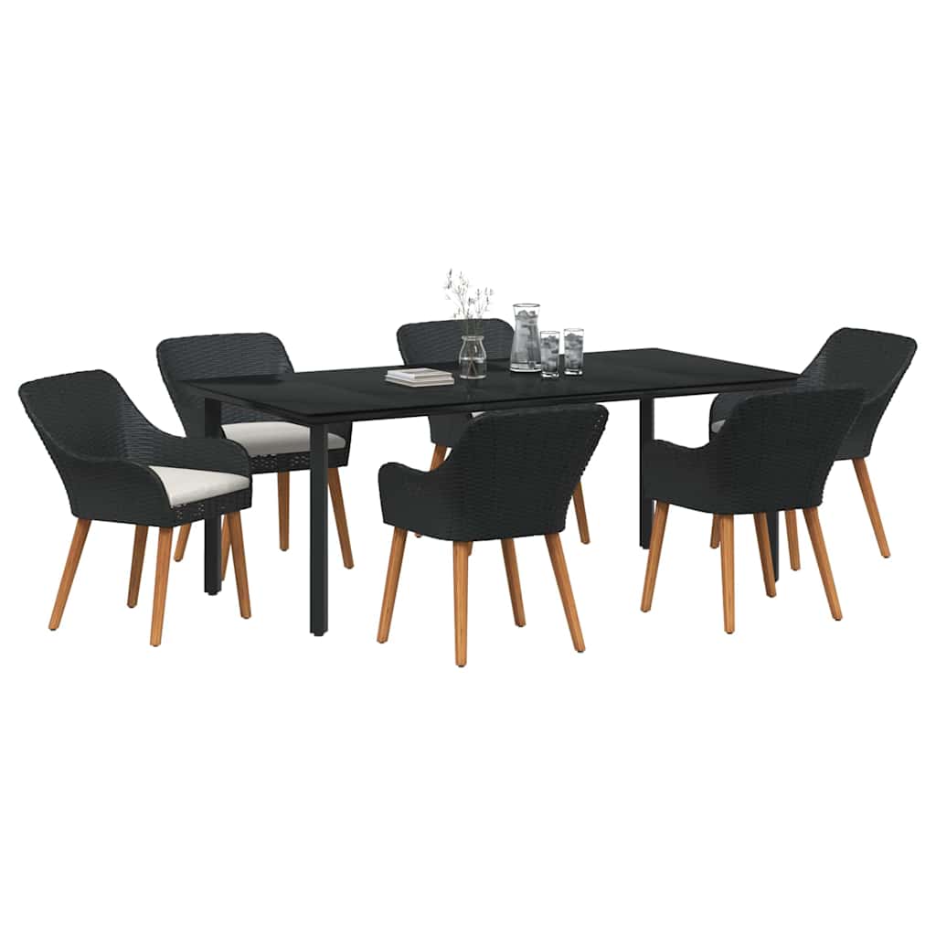 Tuin eettafelset met kussen 7 pcs Zwart poly rattan is nu te koop bij PeponiXL, paradijselijk wonen!