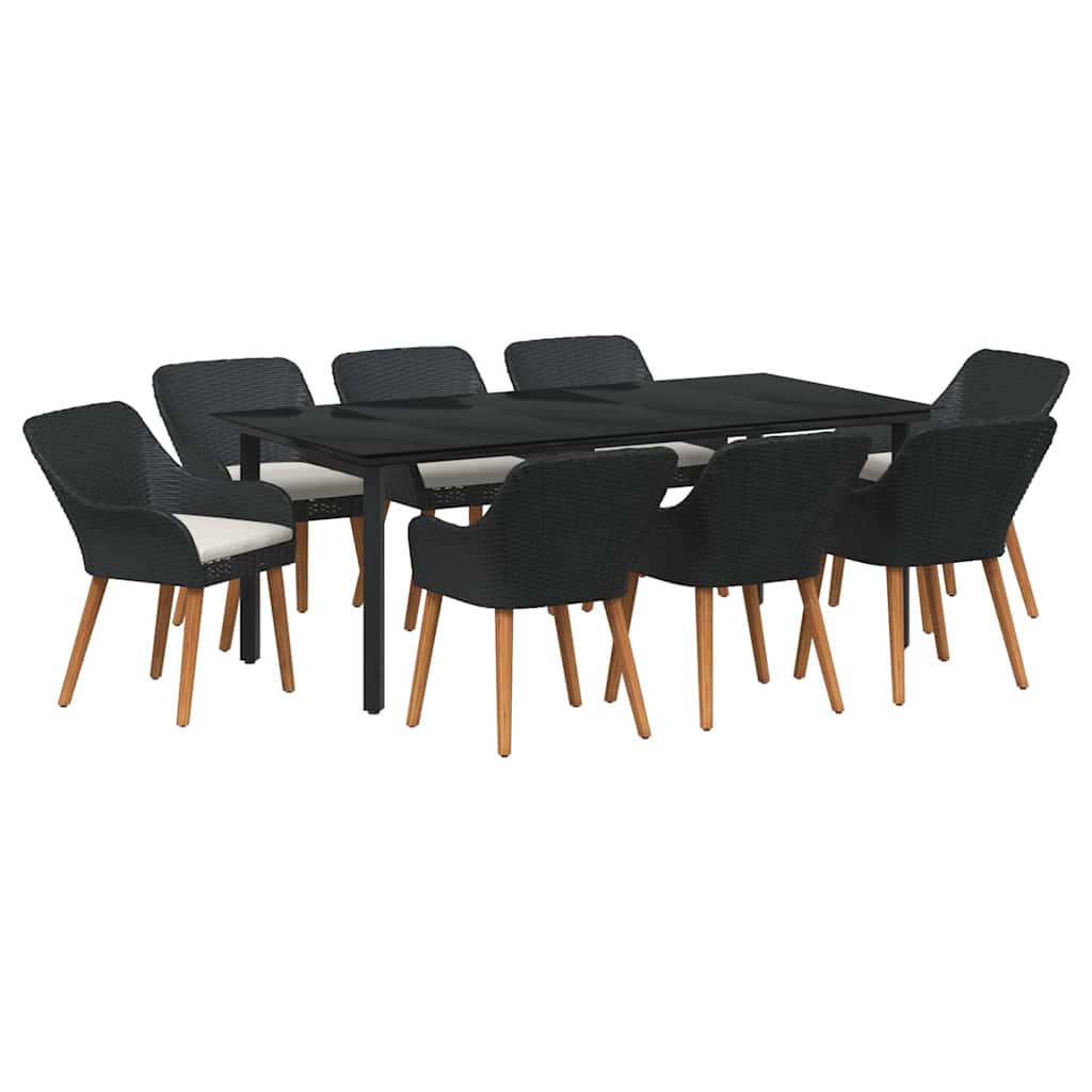 Tuin eettafelset met kussen 9 pcs Zwart poly rattan is nu te koop bij PeponiXL, paradijselijk wonen!