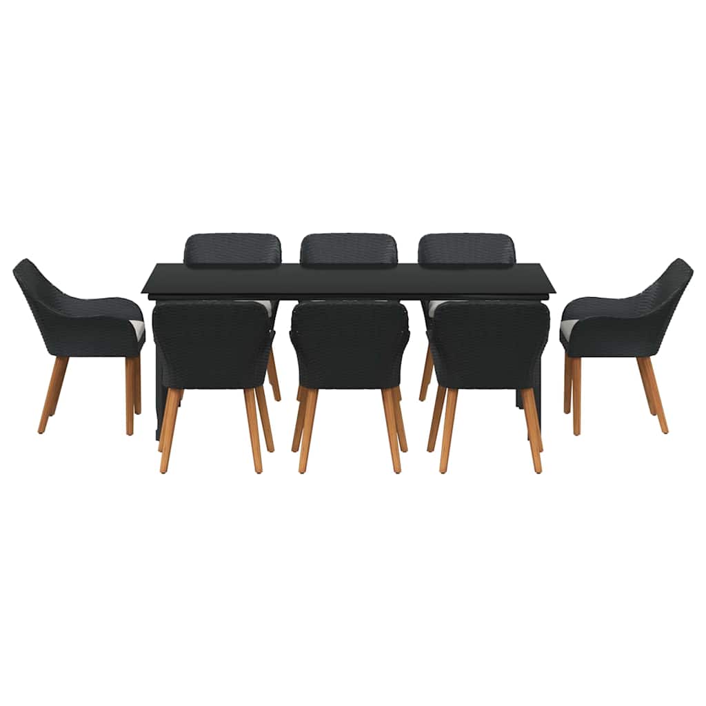 Tuin eettafelset met kussen 9 pcs Zwart poly rattan is nu te koop bij PeponiXL, paradijselijk wonen!