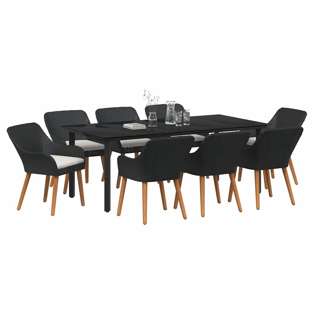 Tuin eettafelset met kussen 9 pcs Zwart poly rattan is nu te koop bij PeponiXL, paradijselijk wonen!