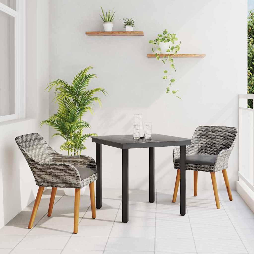 Tuin eettafelset met kussen 3 pcs Grijs poly rattan is nu te koop bij PeponiXL, paradijselijk wonen!