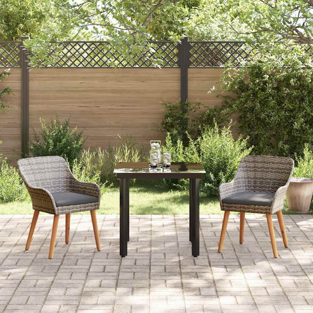 Tuin eettafelset met kussen 3 pcs Grijs poly rattan is nu te koop bij PeponiXL, paradijselijk wonen!