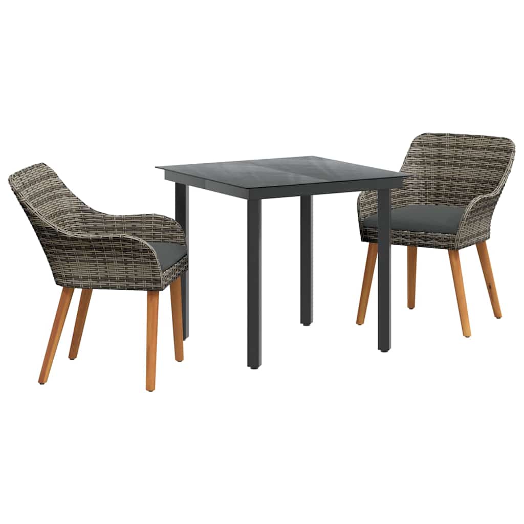 Tuin eettafelset met kussen 3 pcs Grijs poly rattan is nu te koop bij PeponiXL, paradijselijk wonen!