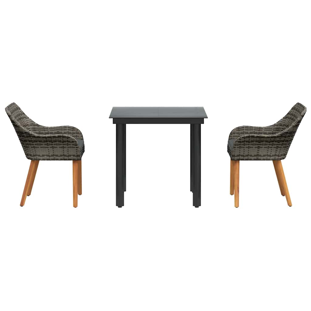 Tuin eettafelset met kussen 3 pcs Grijs poly rattan is nu te koop bij PeponiXL, paradijselijk wonen!