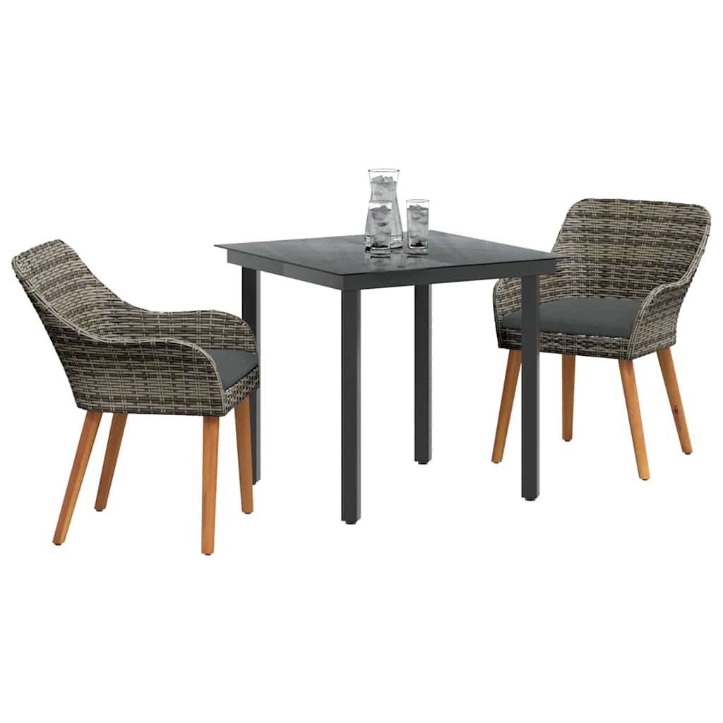 Tuin eettafelset met kussen 3 pcs Grijs poly rattan is nu te koop bij PeponiXL, paradijselijk wonen!