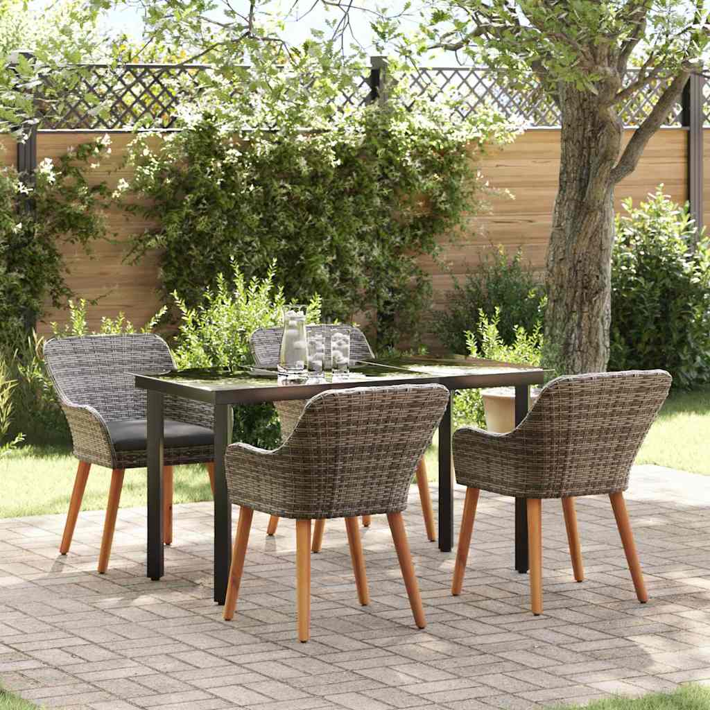Tuin eettafelset met kussen 5 pcs Grijs poly rattan is nu te koop bij PeponiXL, paradijselijk wonen!