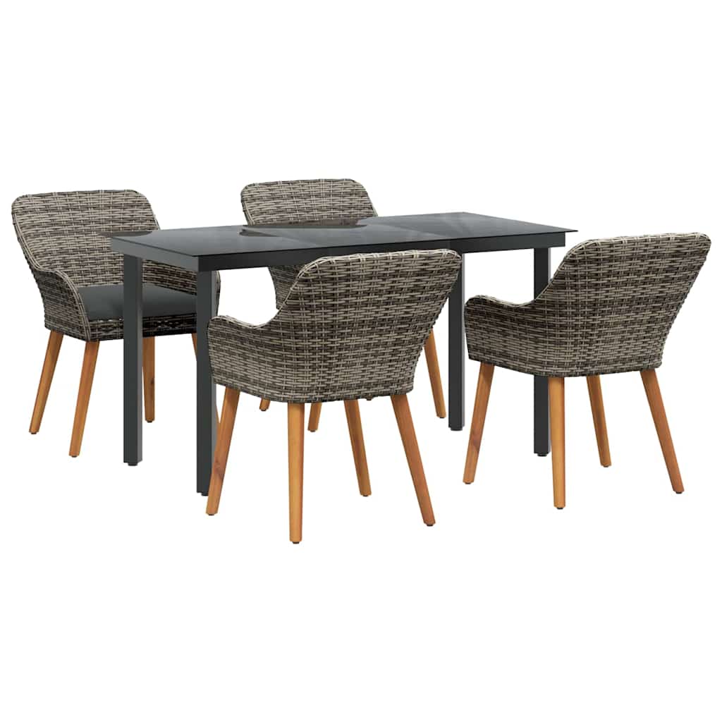 Tuin eettafelset met kussen 5 pcs Grijs poly rattan is nu te koop bij PeponiXL, paradijselijk wonen!