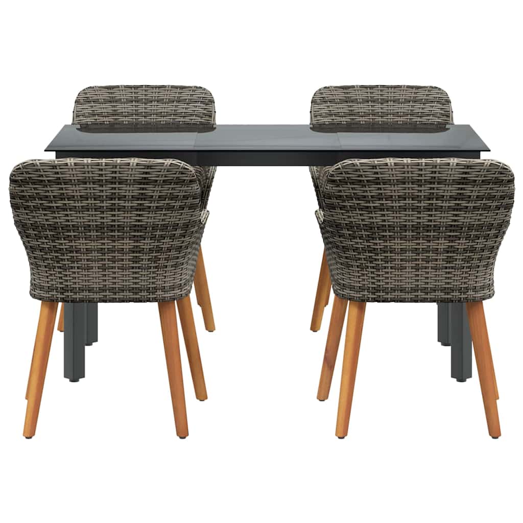 Tuin eettafelset met kussen 5 pcs Grijs poly rattan is nu te koop bij PeponiXL, paradijselijk wonen!