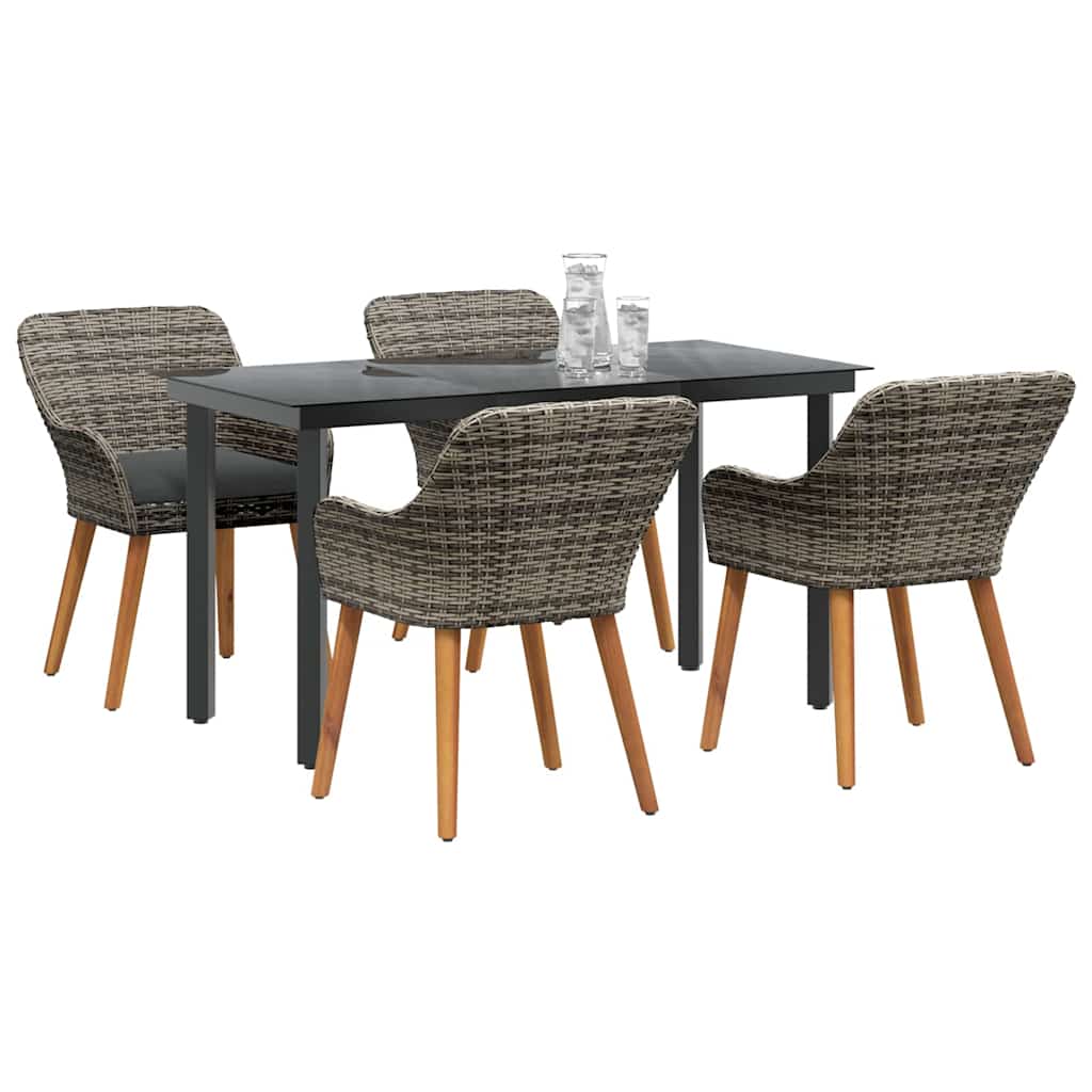 Tuin eettafelset met kussen 5 pcs Grijs poly rattan is nu te koop bij PeponiXL, paradijselijk wonen!