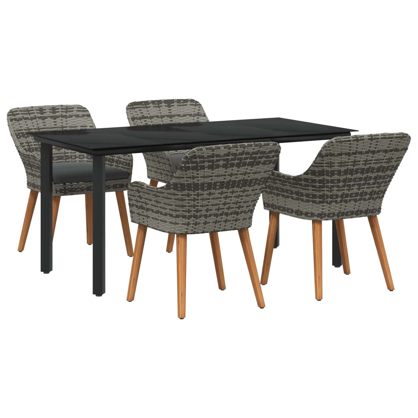 Tuin eettafelset met kussen 5 pcs Grijs poly rattan is nu te koop bij PeponiXL, paradijselijk wonen!