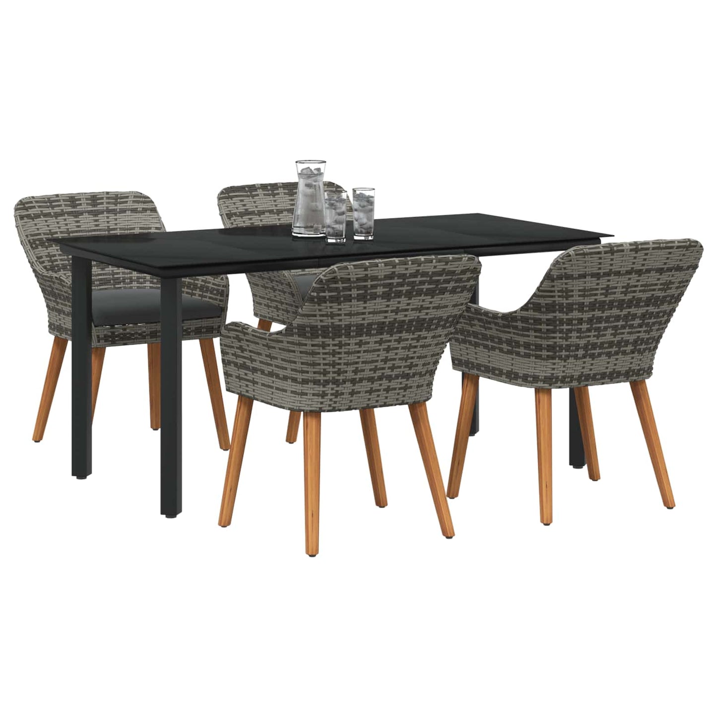 Tuin eettafelset met kussen 5 pcs Grijs poly rattan is nu te koop bij PeponiXL, paradijselijk wonen!