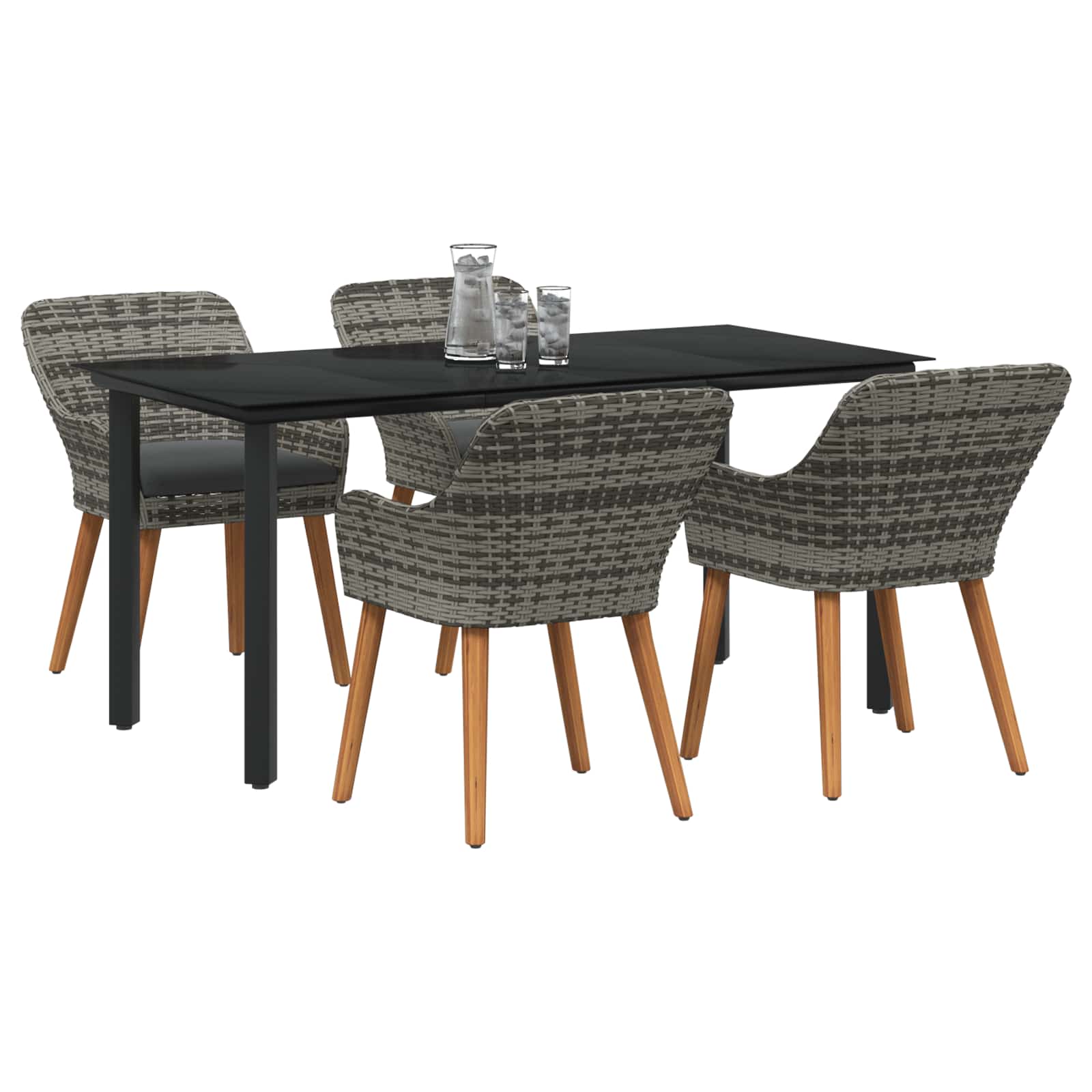 Tuin eettafelset met kussen 5 pcs Grijs poly rattan is nu te koop bij PeponiXL, paradijselijk wonen!