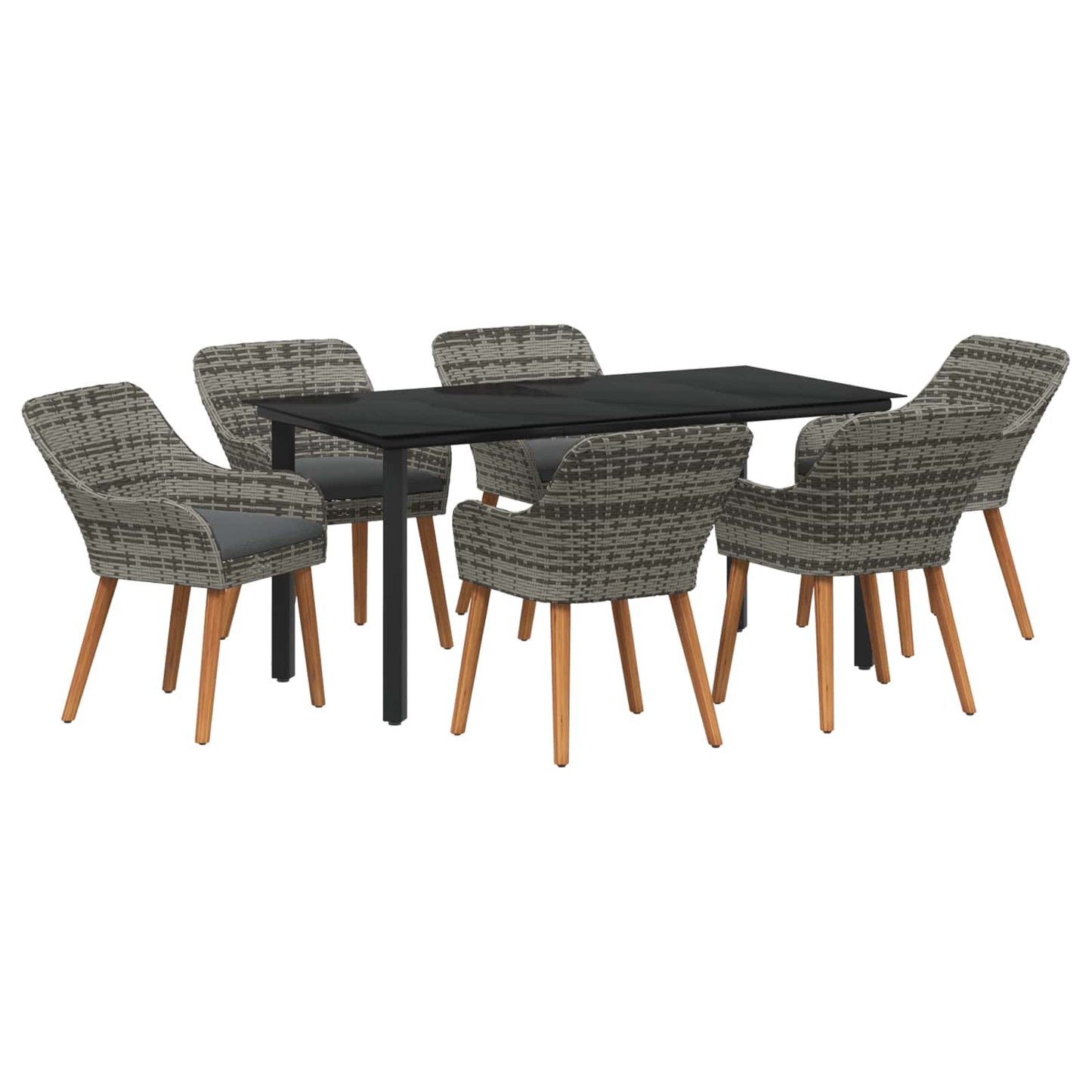 Tuin eettafelset met kussen 7 pcs Grijs poly rattan is nu te koop bij PeponiXL, paradijselijk wonen!
