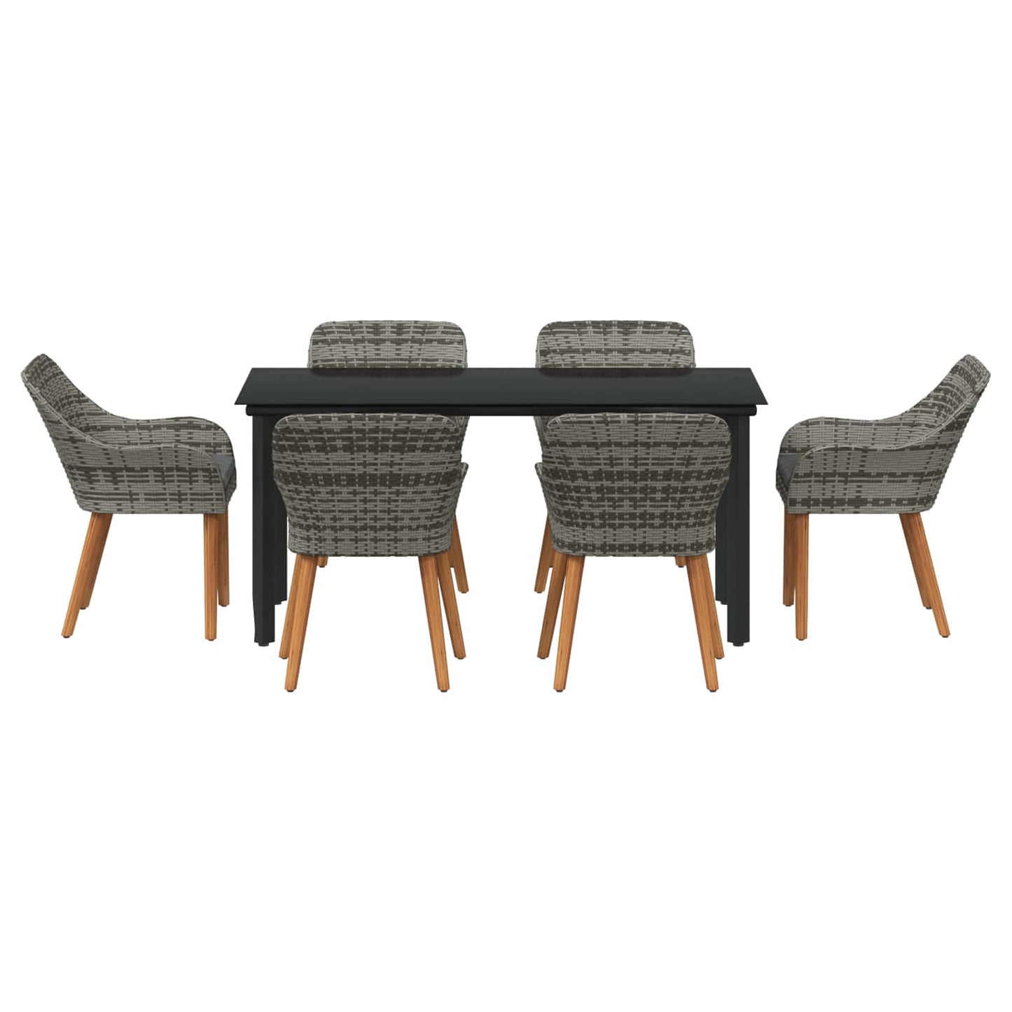 Tuin eettafelset met kussen 7 pcs Grijs poly rattan is nu te koop bij PeponiXL, paradijselijk wonen!