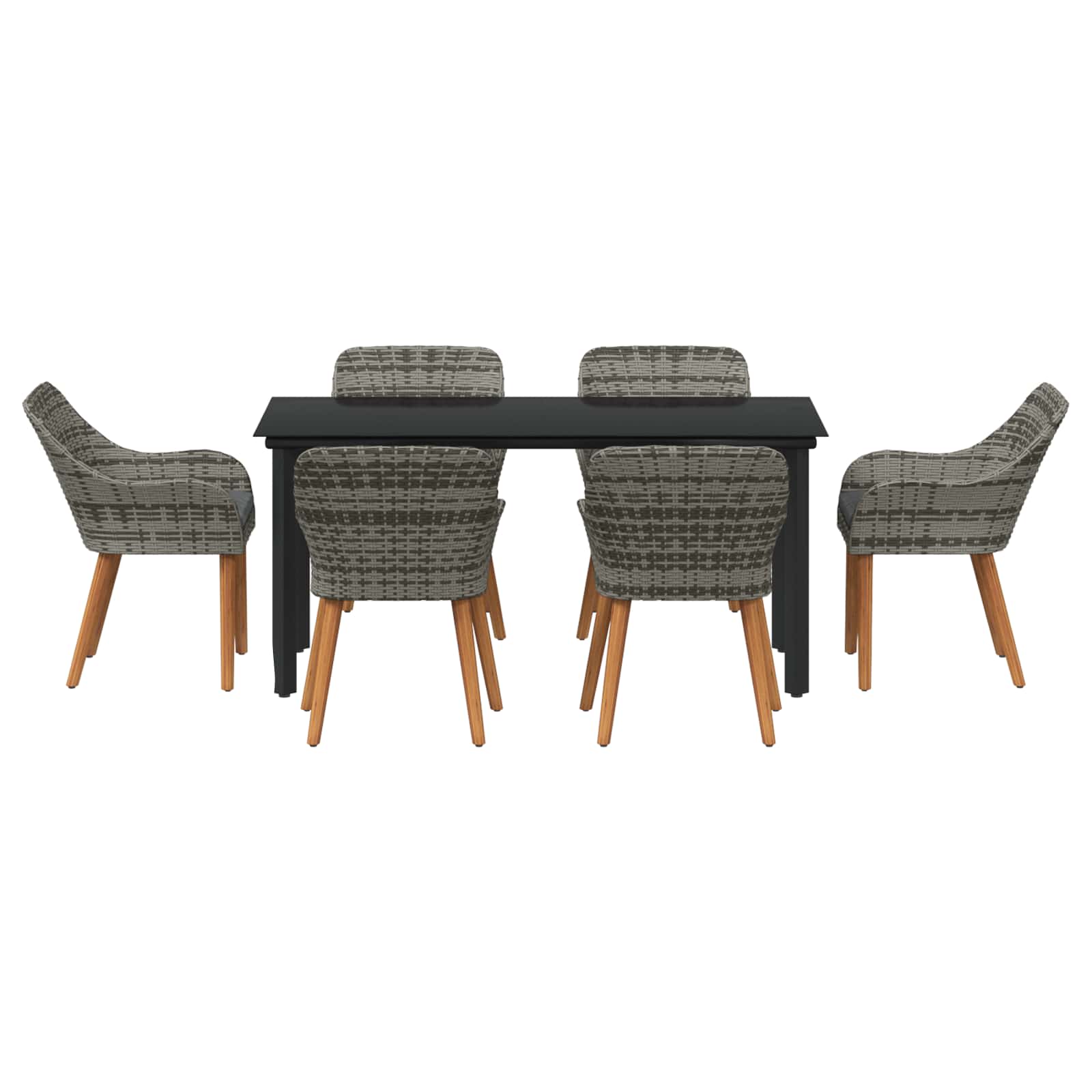 Tuin eettafelset met kussen 7 pcs Grijs poly rattan is nu te koop bij PeponiXL, paradijselijk wonen!