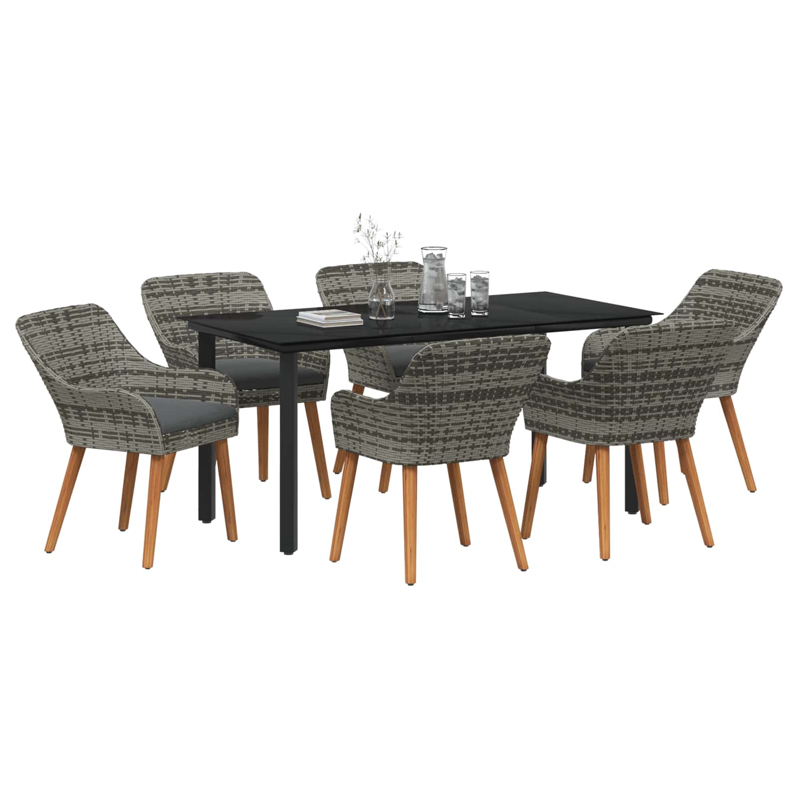 Tuin eettafelset met kussen 7 pcs Grijs poly rattan is nu te koop bij PeponiXL, paradijselijk wonen!