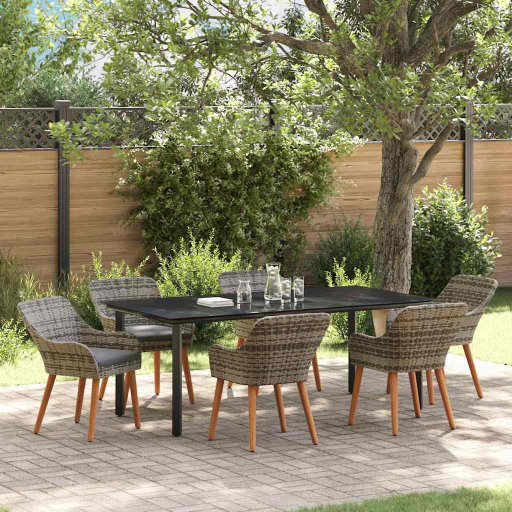 Tuin eettafelset met kussen 7 pcs Grijs poly rattan is nu te koop bij PeponiXL, paradijselijk wonen!