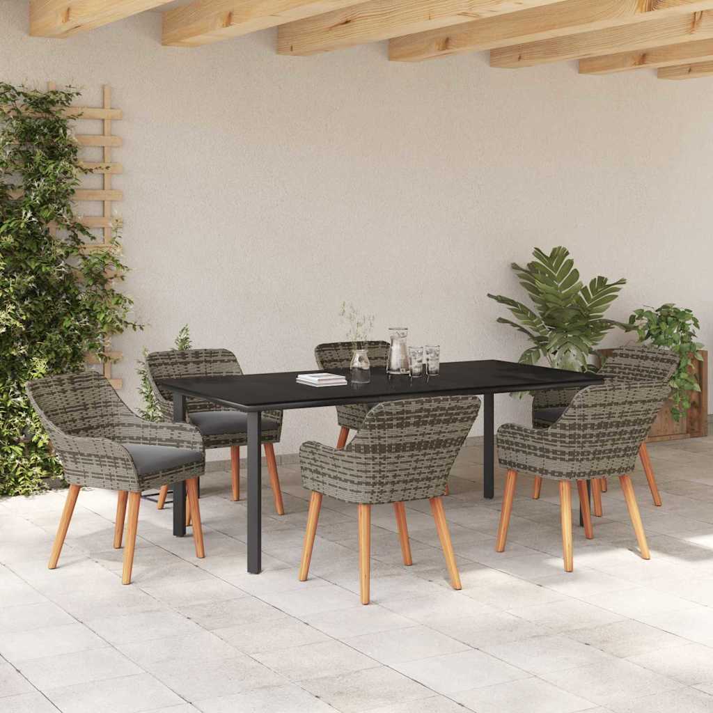 Tuin eettafelset met kussen 7 pcs Grijs poly rattan is nu te koop bij PeponiXL, paradijselijk wonen!