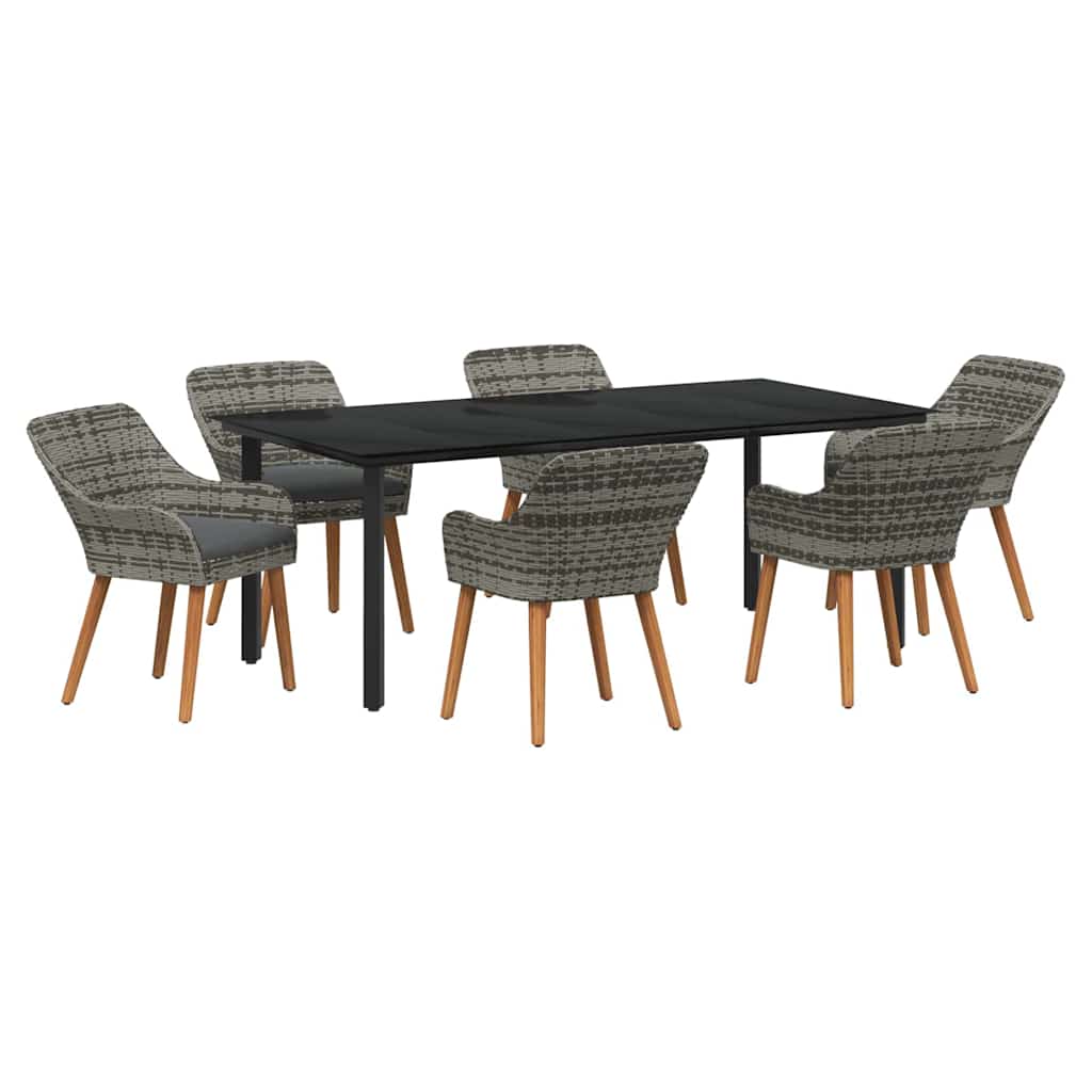 Tuin eettafelset met kussen 7 pcs Grijs poly rattan is nu te koop bij PeponiXL, paradijselijk wonen!