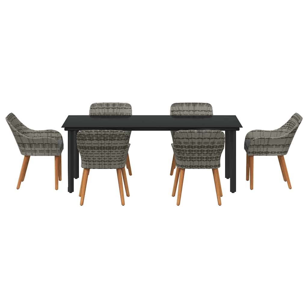 Tuin eettafelset met kussen 7 pcs Grijs poly rattan is nu te koop bij PeponiXL, paradijselijk wonen!