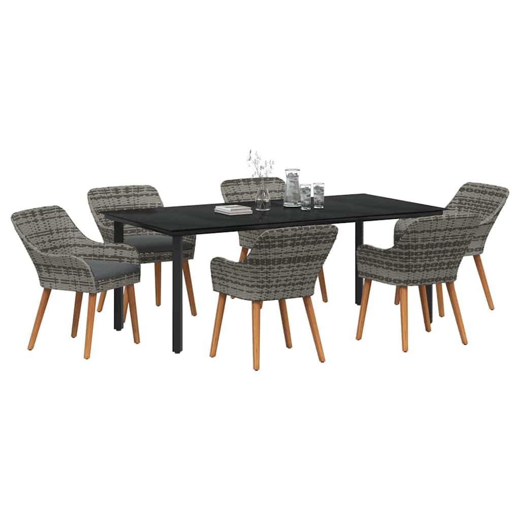 Tuin eettafelset met kussen 7 pcs Grijs poly rattan is nu te koop bij PeponiXL, paradijselijk wonen!