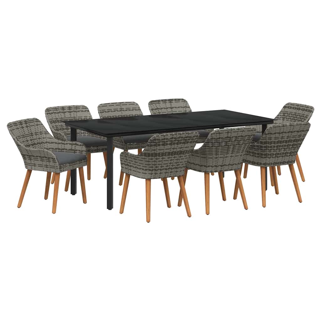 Tuin eettafelset met kussen 9 pcs Grijs poly rattan is nu te koop bij PeponiXL, paradijselijk wonen!