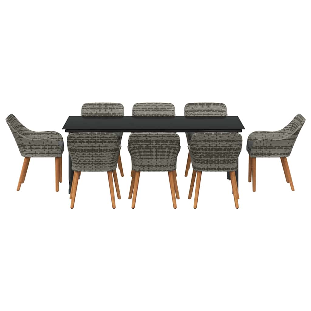 Tuin eettafelset met kussen 9 pcs Grijs poly rattan is nu te koop bij PeponiXL, paradijselijk wonen!