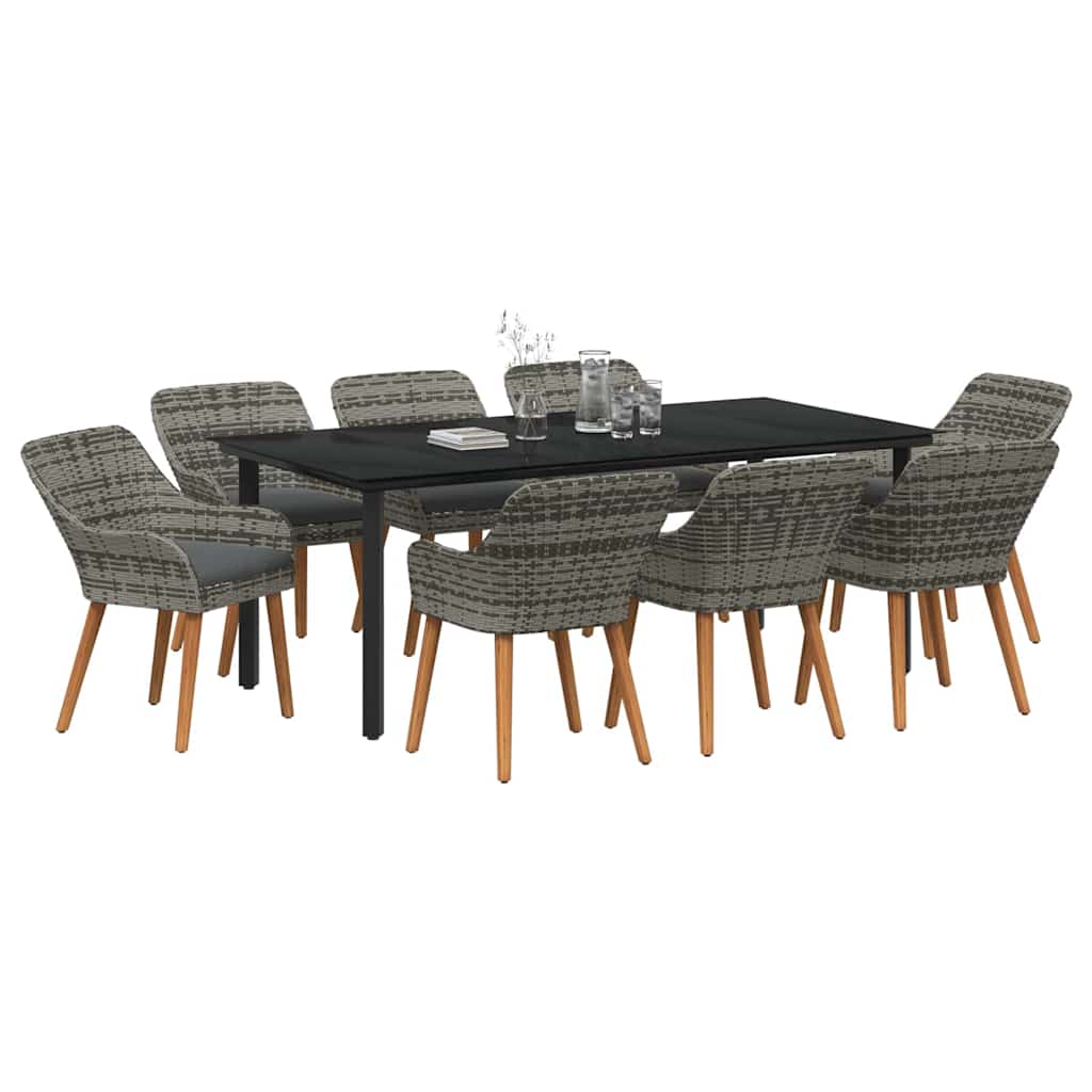 Tuin eettafelset met kussen 9 pcs Grijs poly rattan is nu te koop bij PeponiXL, paradijselijk wonen!